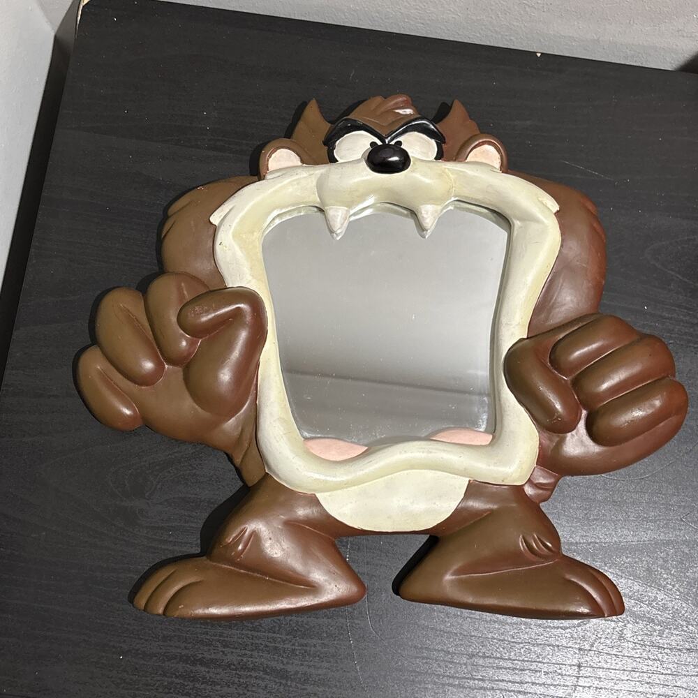 Vintage Tasmanian Devil TAZ Looney Tunes Wall Mirror RARE 11” X 12”